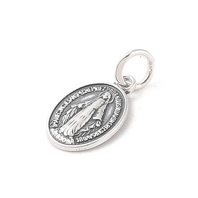 999 Sterling Silver Oval with Virgin Religious Medal Charms with Jump Rings STER-C006-01AS-1
