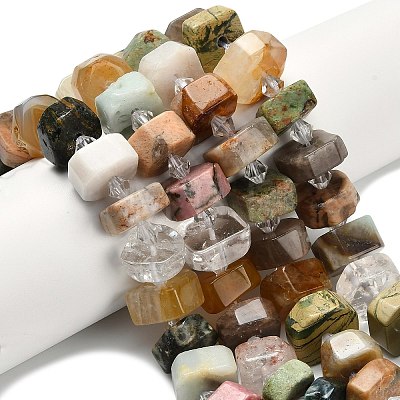Natural Yellow Hematoid Quartz & White Moonstone & Quartz Crystal & Green Opal & Multi-Moonstone & Rhodonite Beads Strands G-L642-H07-01-1