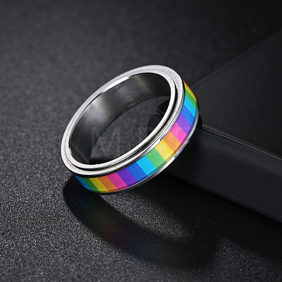 Rainbow Color Pride Flag Enamel Rectangle Rotating Ring RABO-PW0001-038G-1