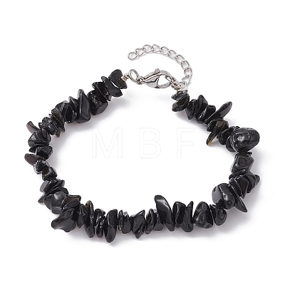 Natural Obsidian Chips Beaded Bracelet X-BJEW-JB09686-04-1