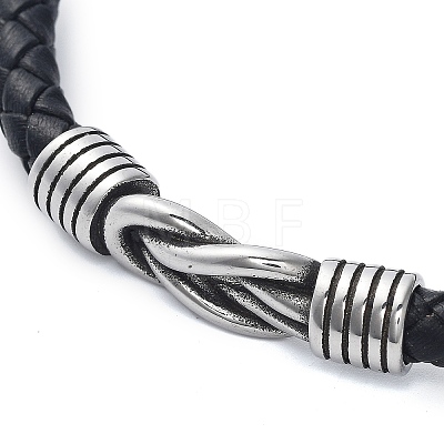 Men's Braided Black PU Leather Cord Bracelets BJEW-K243-60AS-1