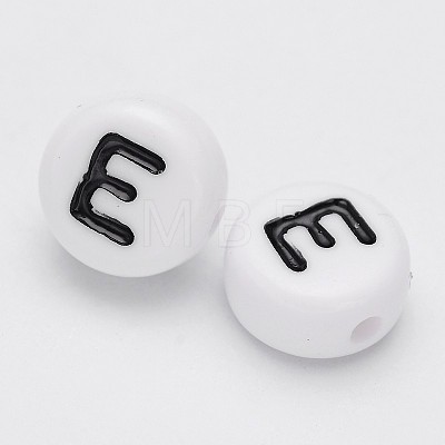 Flat Round with Letter E Acrylic Beads X-PL37C9070-E-1