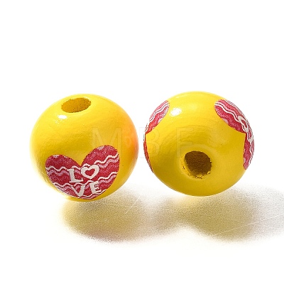 Valentine's Day Element Printed Wood Beads WOOD-R002-01-07-1