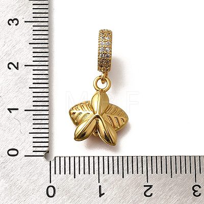 Brass Clear Cubic Zirconia Flower European Dangle Charms KK-M313-38G-02-1