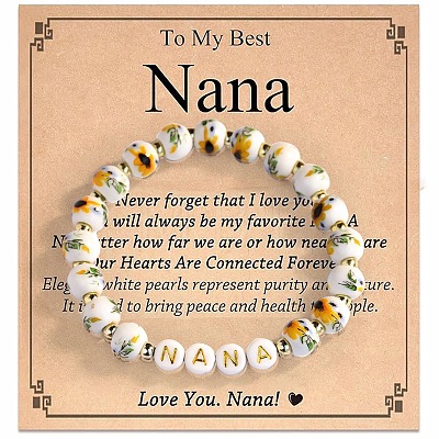 Round Handmade Floral Porcelain & Resin Beaded Stretch Bracelets for Women QO2336-4-1