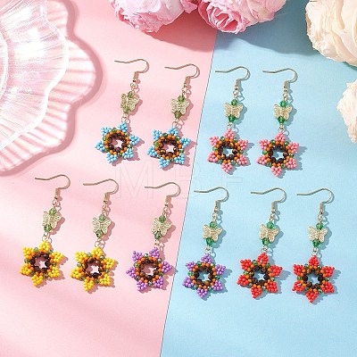 Glass Seed & Glass Beaded Dangle Earrings EJEW-MZ00691-1