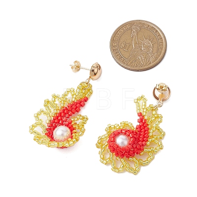 Glass Seed Bead & Glass Pearl Bead Conch Dangle Stud Earrings for Women EJEW-MZ00269-03-1