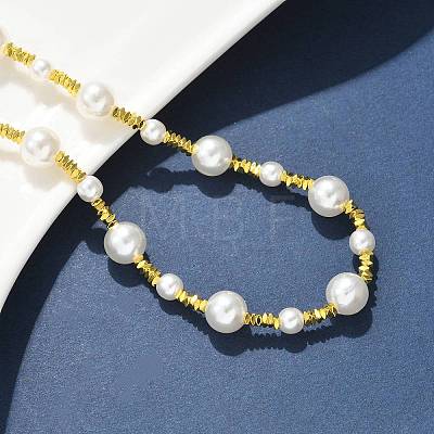 304 Stainless Steel & ABS Plastic Imitation Pearl Round Beded Necklaces for Women NJEW-S442-11G-1