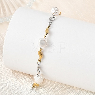 304 Stainless Steel Wavy Link Chain Bracelets for Women BJEW-JB14170-1