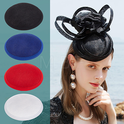 BENECREAT 4Pcs 4 Colors Imitation Hemp Round Fascinator Hat Base for Millinery AJEW-BC0007-36-1