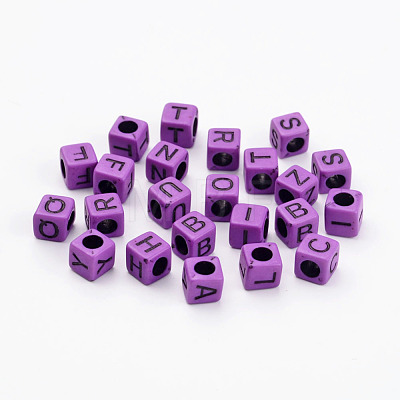 Mixed Letters Opaque Acrylic Cube Beads SACR-S177-04-1