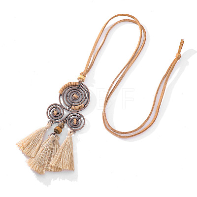Boho Alloy Spiral and Cotton Tassel Pendant Faux Suede Cord Necklaces WG291DA-01-1