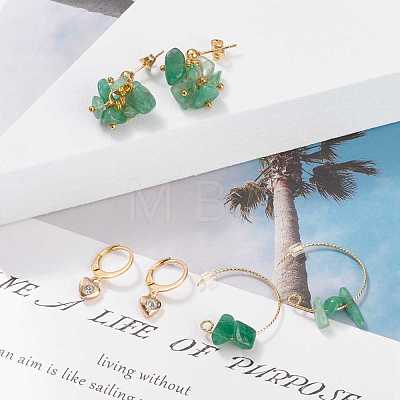 3 Pairs 3 Style Natural Green Aventurine Chips Beaded Cluster Dangle Stud & Leverback Earrings EJEW-JE04895-05-1