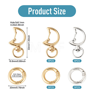 10Pcs 2 Colors Moon Alloy Swivel Snap Hook Clasps & 10Pcs 2 Colors Alloy Spring Gate Rings Findings Kits FIND-TADJ0001-22-1
