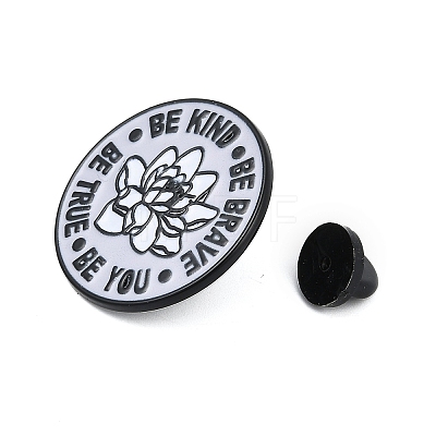 Flat Round with Flower & Word Enamel Pins JEWB-Q014-08A-1