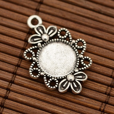 Tibetan Style Filigree Alloy Flower Pendant Cabochon Settings and Transparent Flat Round Glass Cabochons DIY-X0235-AS-1