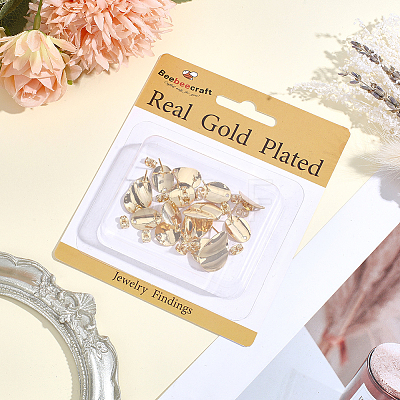 16Pcs 4 Styles Brass Stud Earring Findings KK-BBC0027-78-1