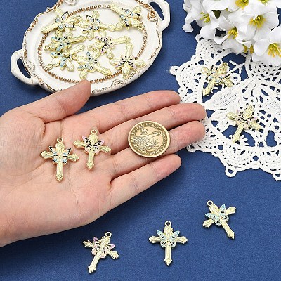 15Pcs 3 Colors Light Gold Plated Alloy Enamel Pendants ENAM-YW0008-60-1