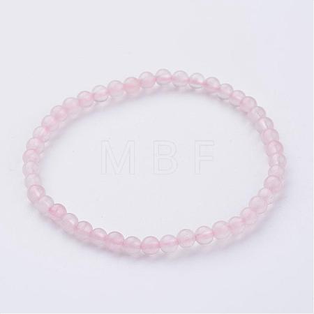 Natural Rose Quartz Beaded Stretch Bracelets BJEW-JB02459-01-1