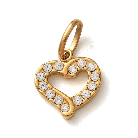 304 Stainless Steel Micro Pave Clear Cubic Zirconia Charms CU-CBA703A-04G-04-1