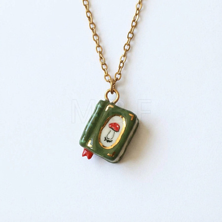 304 Stainless Steel Enamel Book Pendant Necklaces WGBBB26-01-1