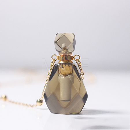 Natural Smoky Quartz Perfume Bottle Pendant Necklace with Brass Chains BOTT-PW0001-057B-05-1