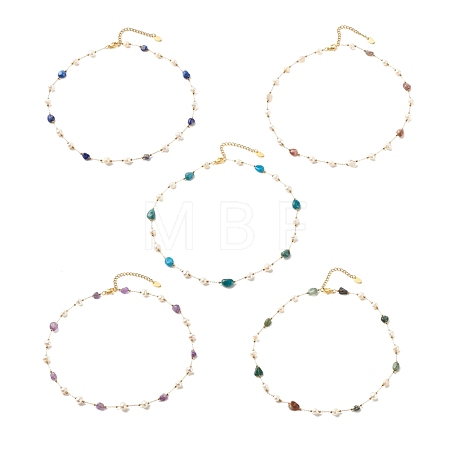 Natural Gemstone & Pearl Beaded Necklace NJEW-JN03894-1