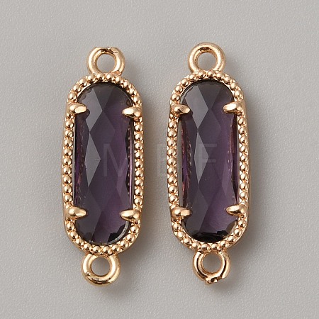 Golden Plated Brass Pave Glass Connector Charms FIND-WH0110-728G-08-1
