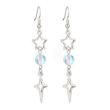Star Alloy Synthetic Moonstone Bead Dangle Earrings EJEW-JE06790-1