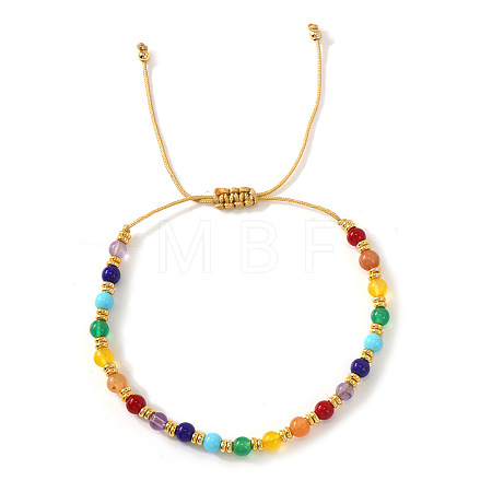 Natural Mixed Gemstone & Glass & Brass Round Beads Braided Bead Bracelets PH4377-2-1