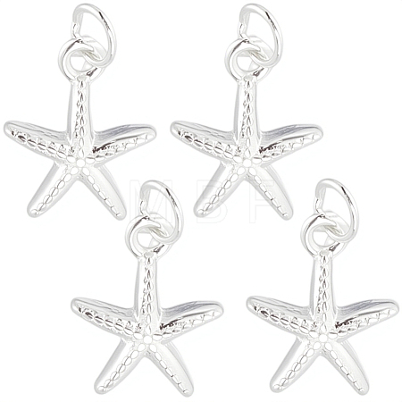 4Pcs Ocean 925 Sterling Silver Starfish Charms STER-BBC0009-90-1