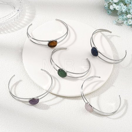 Non-Tarnish 304 Stainless Steel & Natural Gemstone Cuff Bracelets for Women BJEW-JB14123-01-1