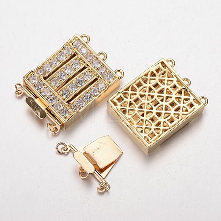 Brass Cubic Zirconia Box Clasps ZIRC-O020-06G-NR-1