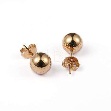 304 Stainless Steel Ball Stud Earrings EJEW-5558-8mm-G-1
