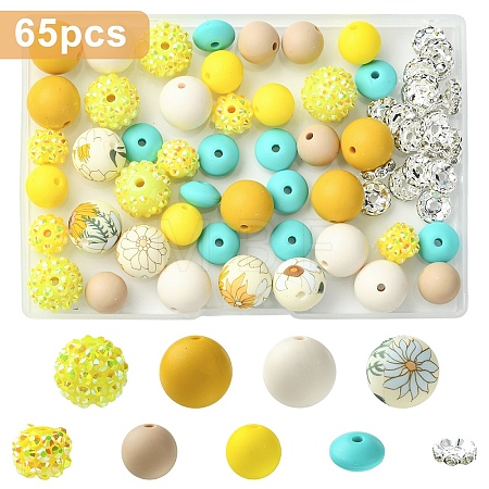 65Pcs 9 Styles Round & Rondelle Resin Rhinestone & Silicone & Brass Crystal Rhinestone Spacer Beads Findings Kits DIY-YW0017-97B-1