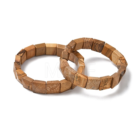 Natural Picture Jasper Beads Stretch Bracelets for Women Men BJEW-C097-06-02-1
