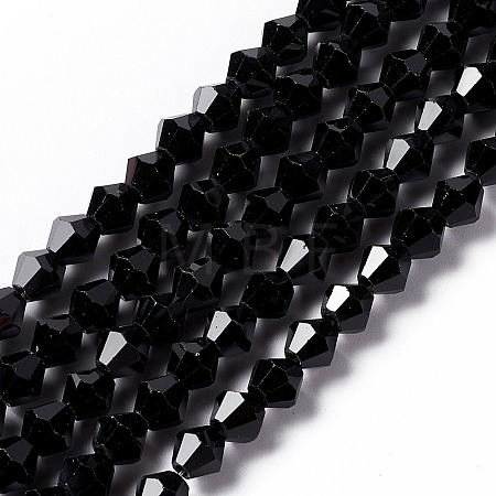 Black Color Faceted Glass Bicone Beads Strands X-GLAA-S026-6mm-10-1