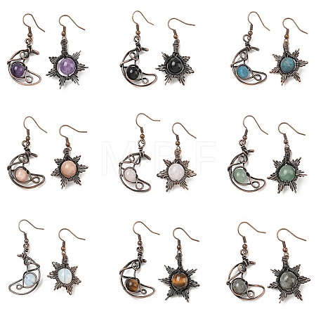 Natural & Synthetic Gemstone Dangle Earrings G-H359-07R-1