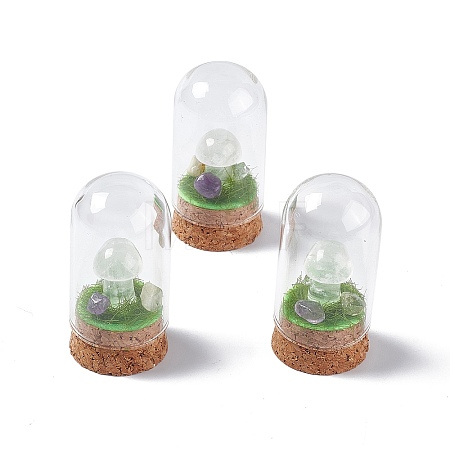 Natural Quartz Crystal Mushroom Display Decoration with Glass Dome Cloche Cover G-E588-03I-1