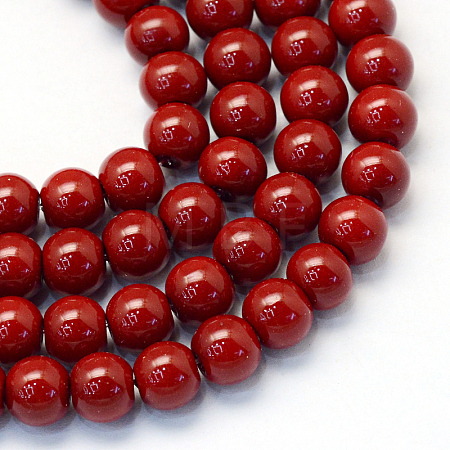 Baking Paint Pearlized Glass Pearl Round Bead Strands HY-Q003-6mm-35-1