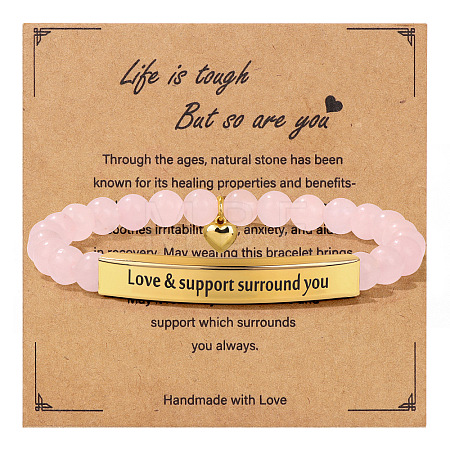 Natural Rose Quartz Bead Stretch Bracelets PW-WGDA286-02-1