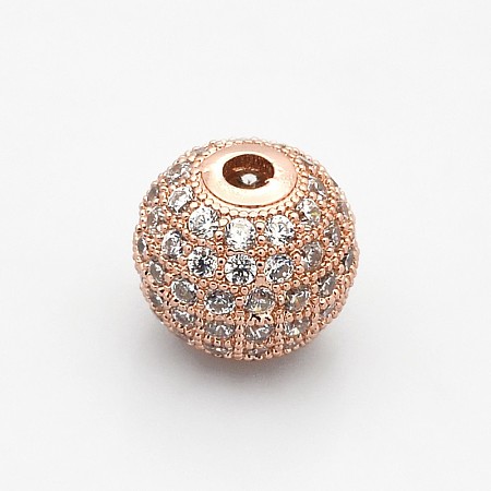 CZ Brass Micro Pave Grade AAA Clear Color Cubic Zirconia Round Beads KK-O065-10mm-05RG-NR-1