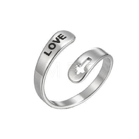 Hollow Out Cross with Word Love 201 Stainless Steel Cuff Rings FS-WGED892-01-1