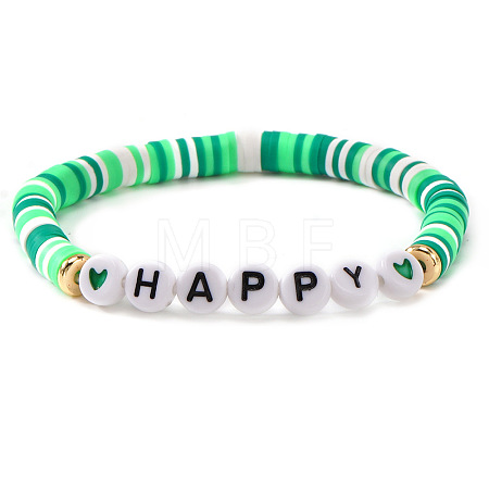 Word Happy Acrylic & Polymer Clay Heishi Beads Stretch Bracelets for Women BK9964-19-1