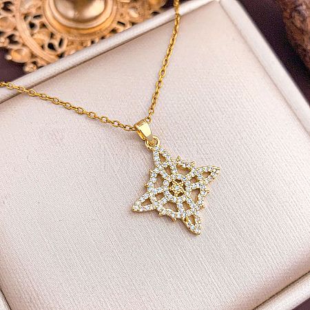 Brass Micro Pave Clear Cubic Zirconia Viking Knot Pendant 304 Stainless Steel Cable Chain Necklaces for Women WG5818B-05-1