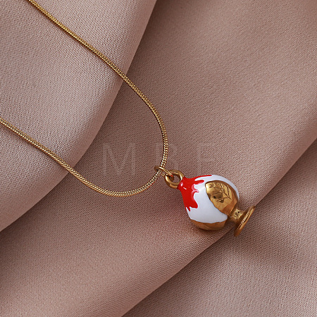 Christmas 304 Stainless Steel Enamel Apple Pendant Necklaces for Women TR7929-1