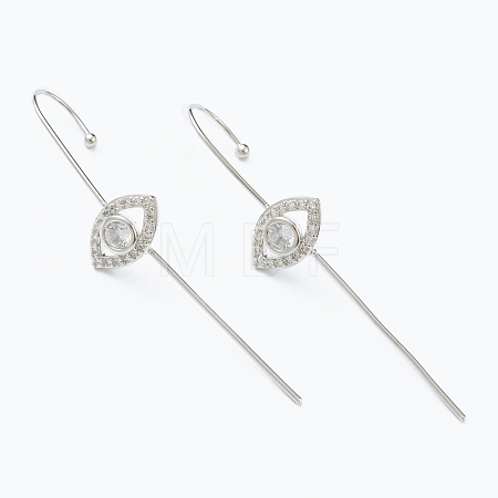 Brass Micro Pave Clear Cubic Zirconia Ear Wrap Crawler Hook Earrings EJEW-J101-19P-1