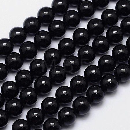 Natural Black Tourmaline Round Bead Strands G-I160-01-8mm-1
