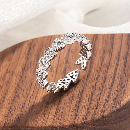 Brass Micro Pave Clear Cubic Zirconia Cuff Open Rings for Women WG065A2-02-1