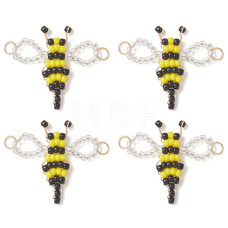 Glass Seed Beaded Bee Links Connector Charms PALLOY-MZ01221-1